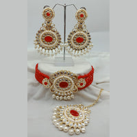 Vaamika Gold Plated Kundan Stone & Beads Traditional Choker Necklace Set