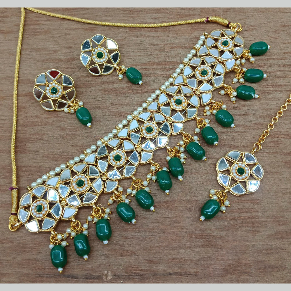 Vaamika Gold Plated Mirror & Beads Traditional Choker Necklace Set