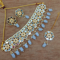 Vaamika Gold Plated Mirror & Beads Traditional Choker Necklace Set