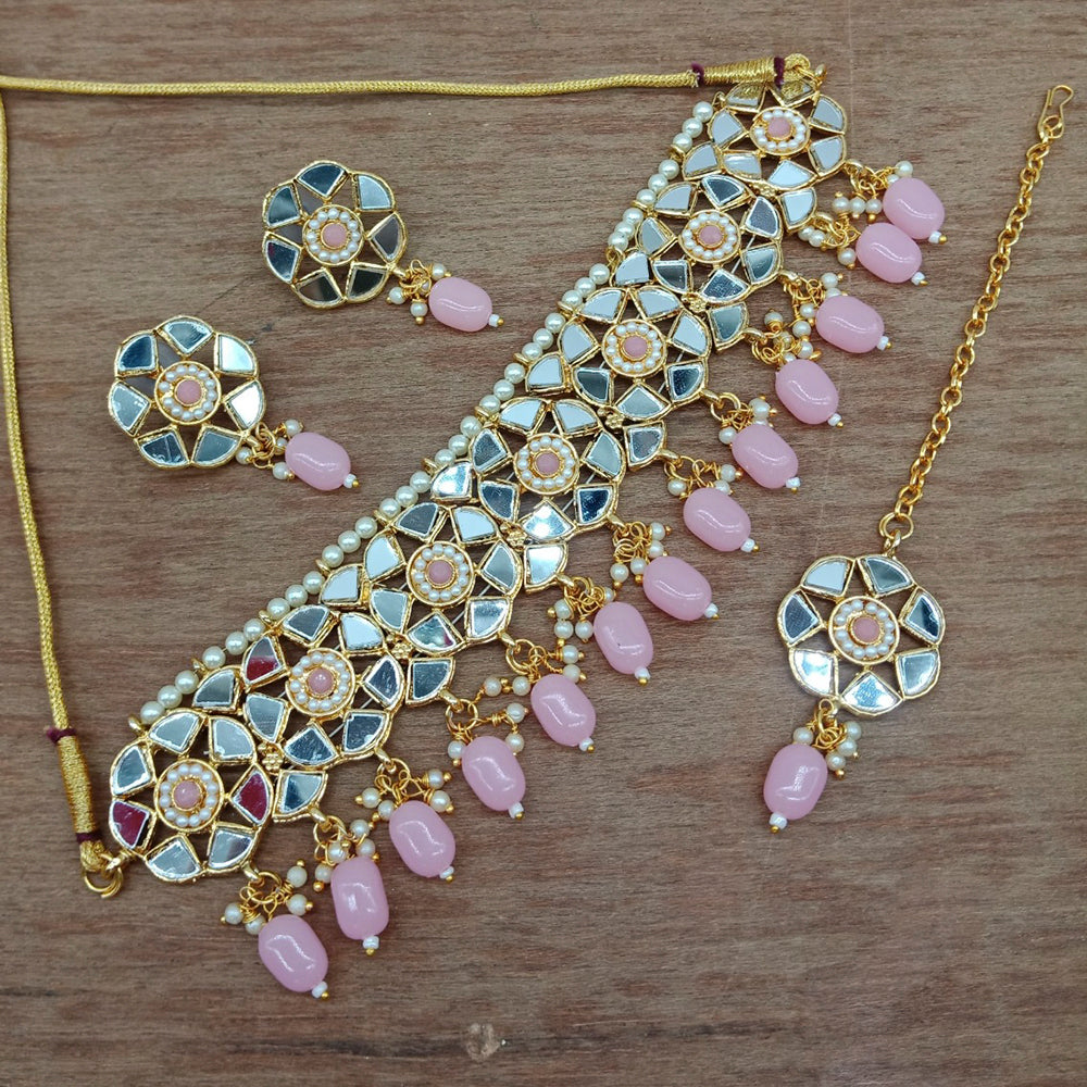 Vaamika Gold Plated Mirror & Beads Traditional Choker Necklace Set