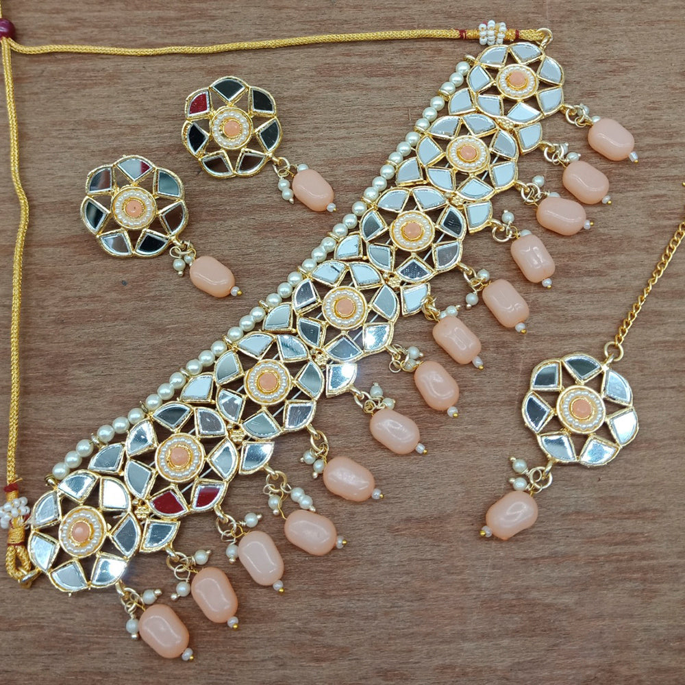 Vaamika Gold Plated Mirror & Beads Traditional Choker Necklace Set
