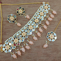 Vaamika Gold Plated Mirror & Beads Traditional Choker Necklace Set