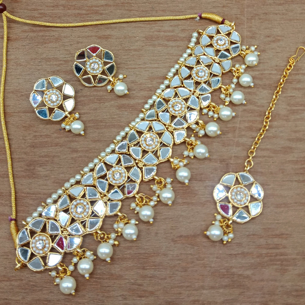 Vaamika Gold Plated Mirror & Beads Traditional Choker Necklace Set