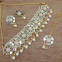 Vaamika Gold Plated Mirror & Beads Traditional Choker Necklace Set