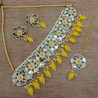 Vaamika Gold Plated Mirror & Beads Traditional Choker Necklace Set