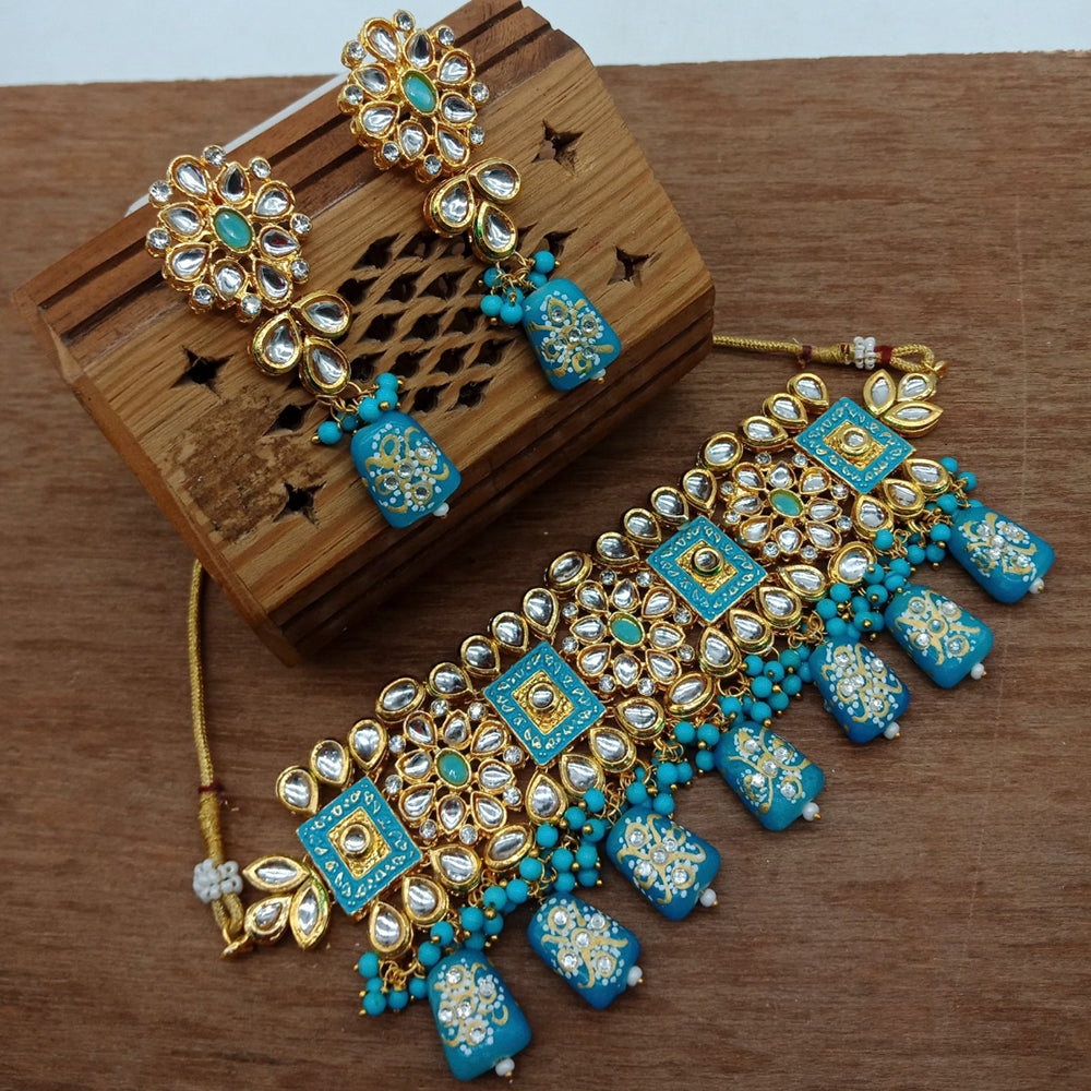 Vaamika Gold Plated Kundan Stone & Beads Traditional Choker Necklace Set