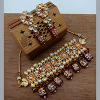 Vaamika Gold Plated Kundan Stone & Beads Traditional Choker Necklace Set