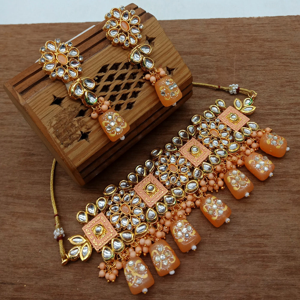 Vaamika Gold Plated Kundan Stone & Beads Traditional Choker Necklace Set