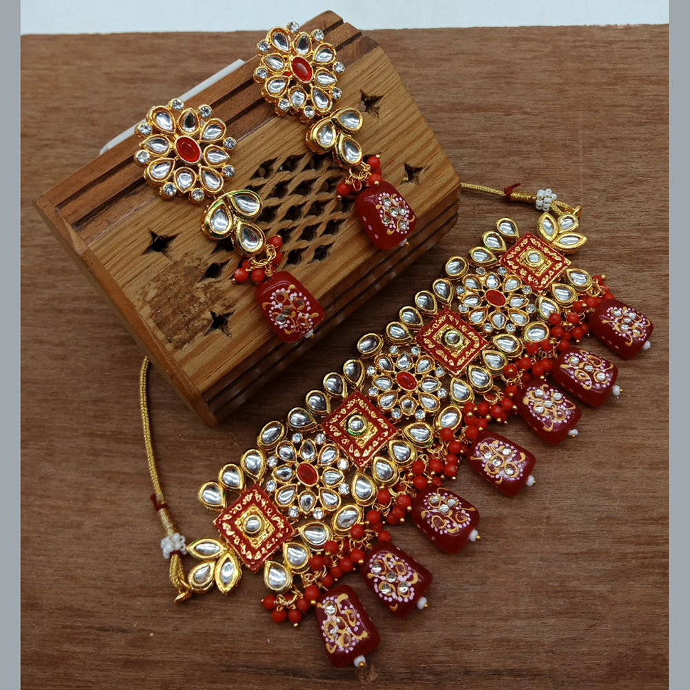 Vaamika Gold Plated Kundan Stone & Beads Traditional Choker Necklace Set