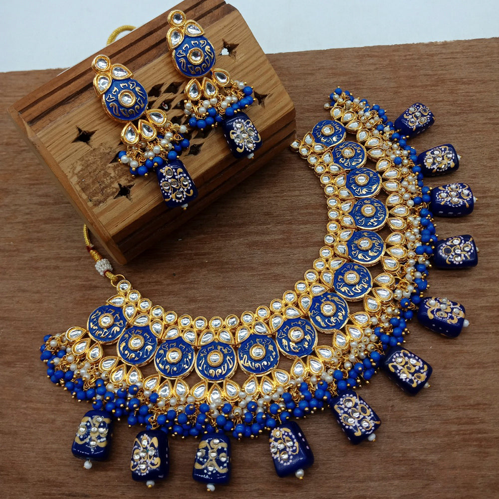 Vaamika Gold Plated Kundan Stone & Beads Traditional Choker Necklace Set