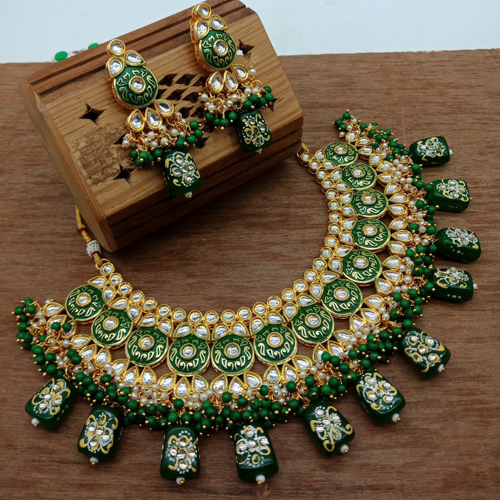 Vaamika Gold Plated Kundan Stone & Beads Traditional Choker Necklace Set