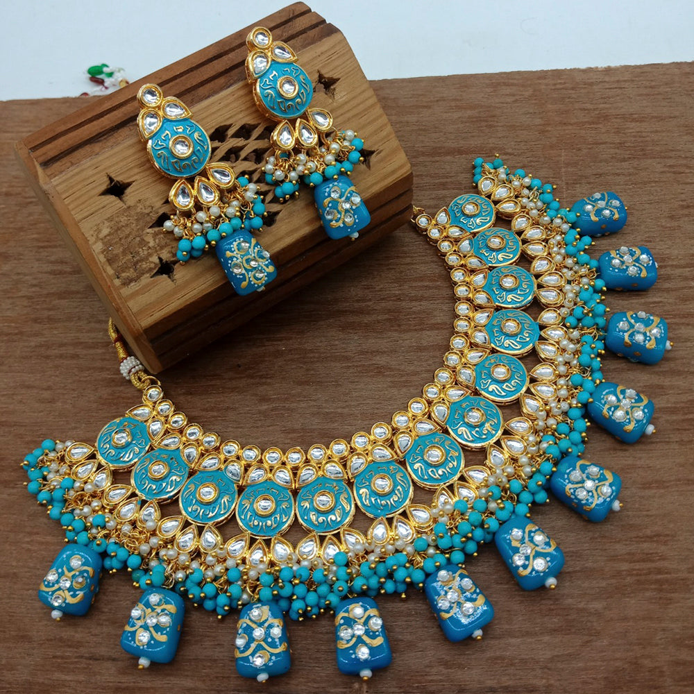 Vaamika Gold Plated Kundan Stone & Beads Traditional Choker Necklace Set