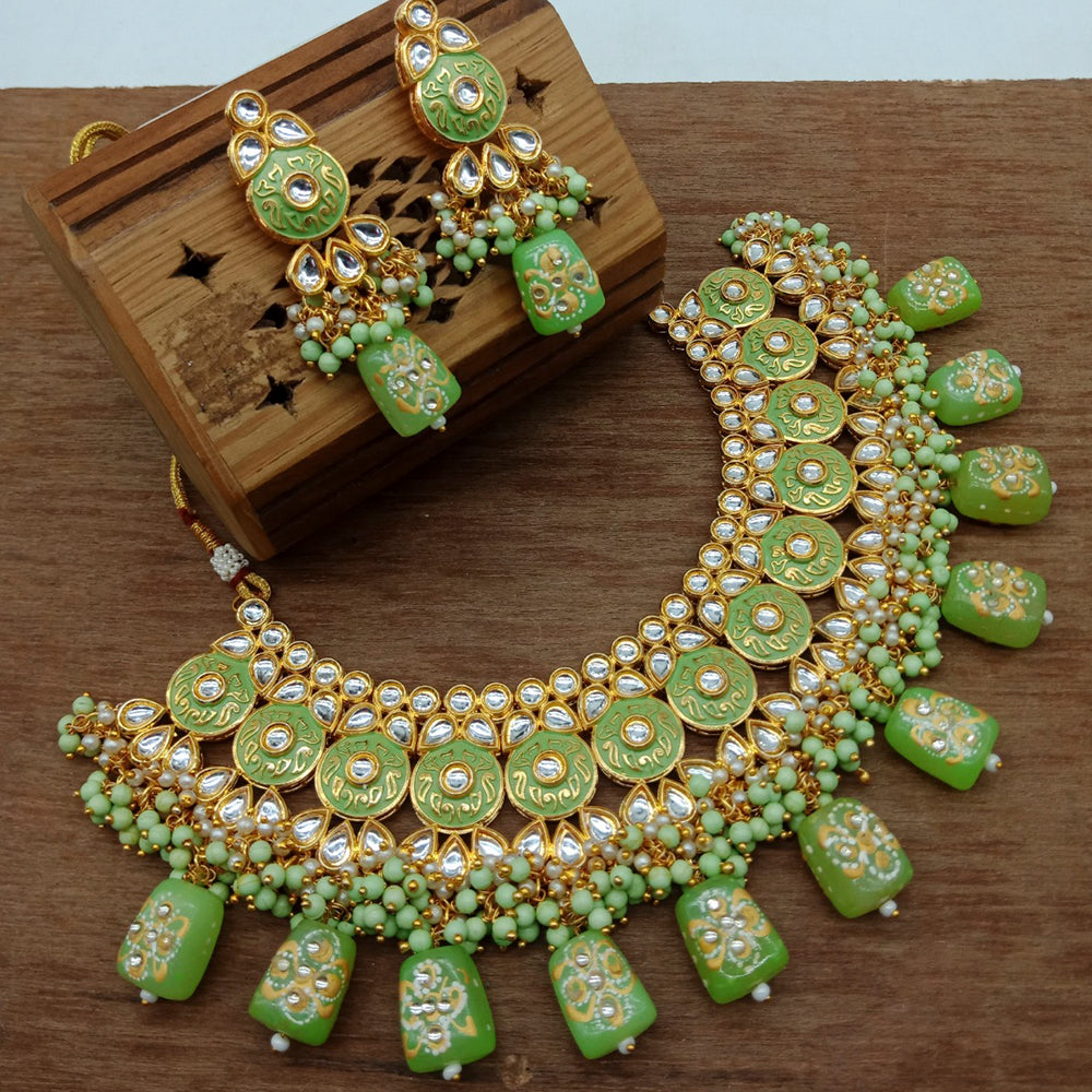 Vaamika Gold Plated Kundan Stone & Beads Traditional Choker Necklace Set