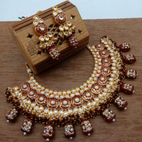 Vaamika Gold Plated Kundan Stone & Beads Traditional Choker Necklace Set
