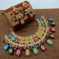 Vaamika Gold Plated Kundan Stone & Beads Traditional Choker Necklace Set