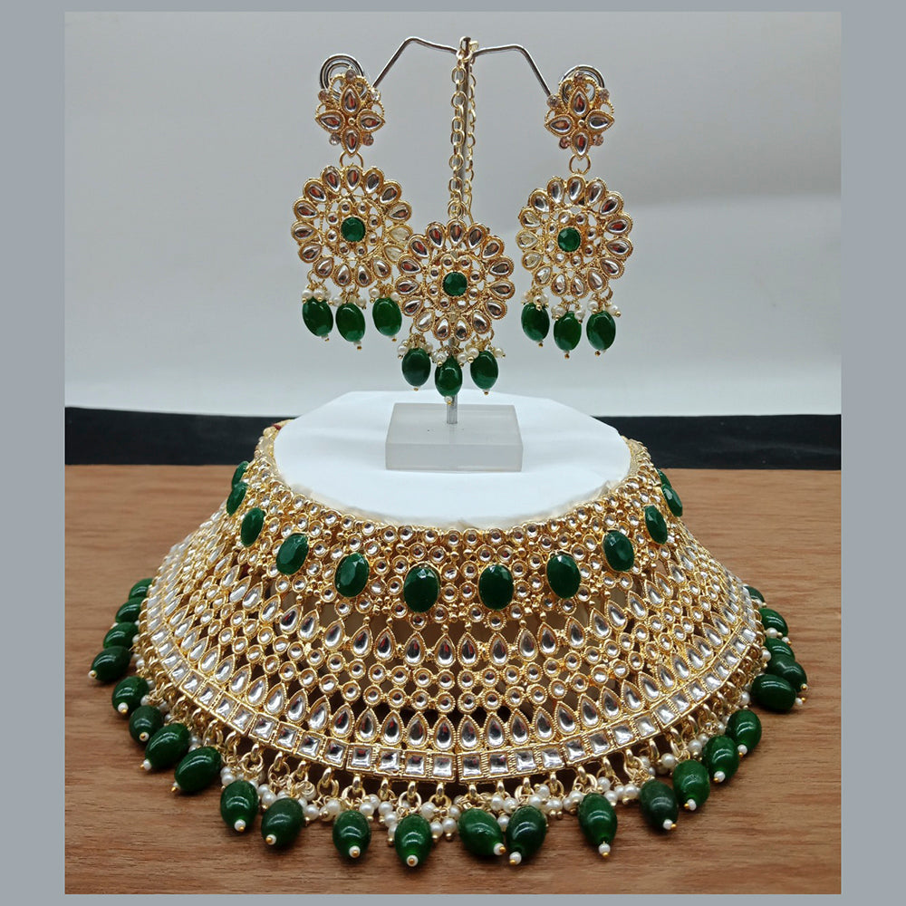 Vaamika Gold Plated Kundan Stone & Beads Traditional Choker Necklace Set
