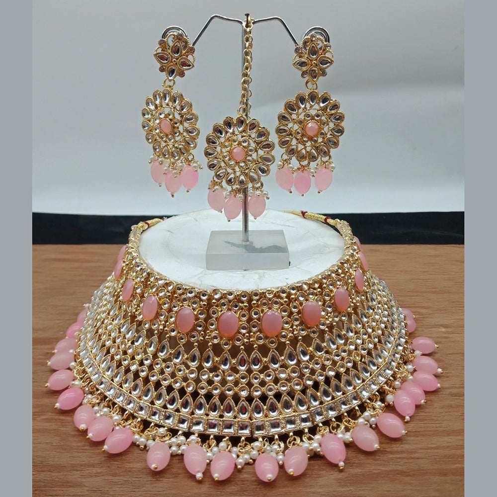 Vaamika Gold Plated Kundan Stone & Beads Traditional Choker Necklace Set
