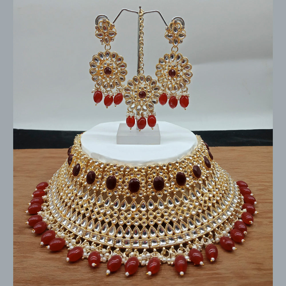 Vaamika Gold Plated Kundan Stone & Beads Traditional Choker Necklace Set