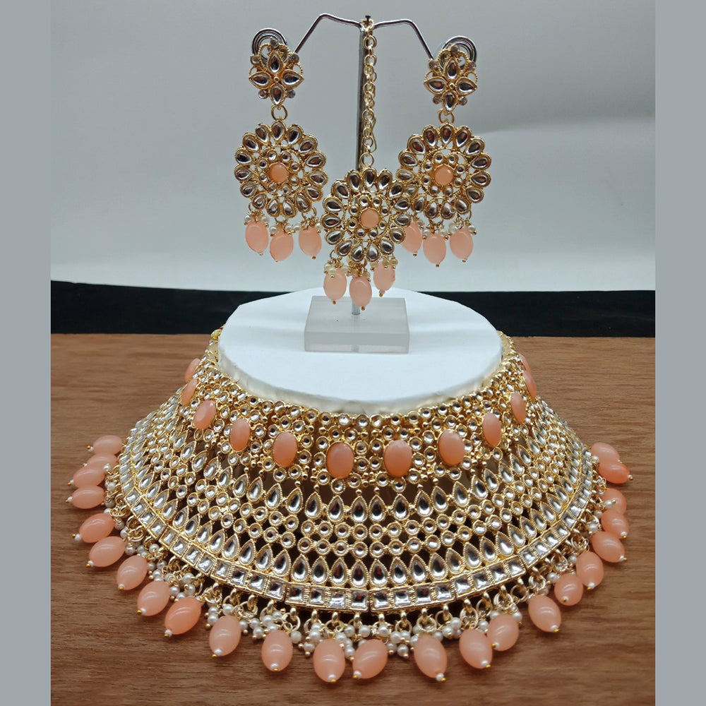 Vaamika Gold Plated Kundan Stone & Beads Traditional Choker Necklace Set