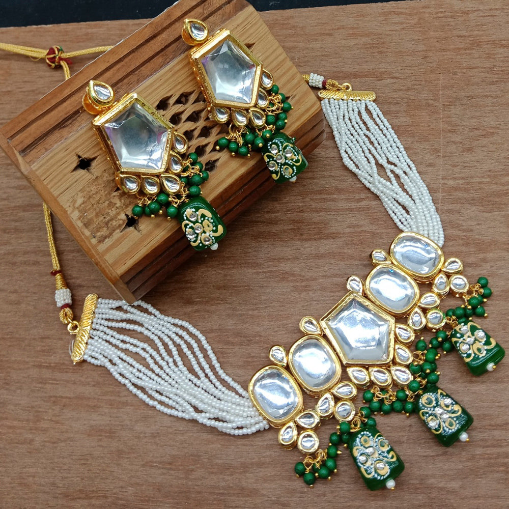 Vaamika Gold Plated Kundan Stone & Beads Traditional Choker Necklace Set