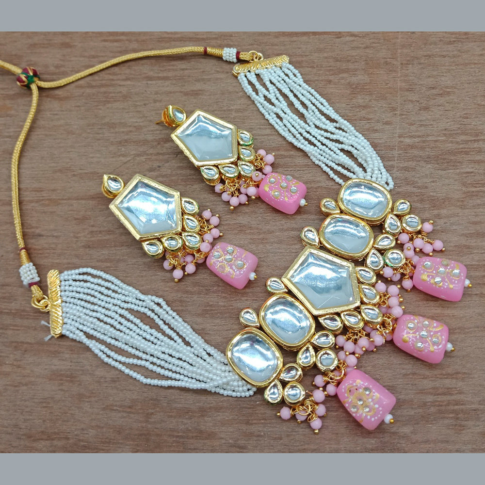 Vaamika Gold Plated Kundan Stone & Beads Traditional Choker Necklace Set