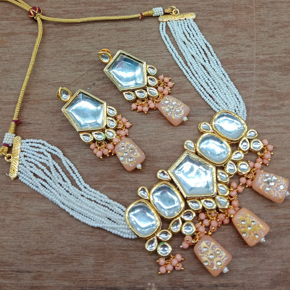 Vaamika Gold Plated Kundan Stone & Beads Traditional Choker Necklace Set