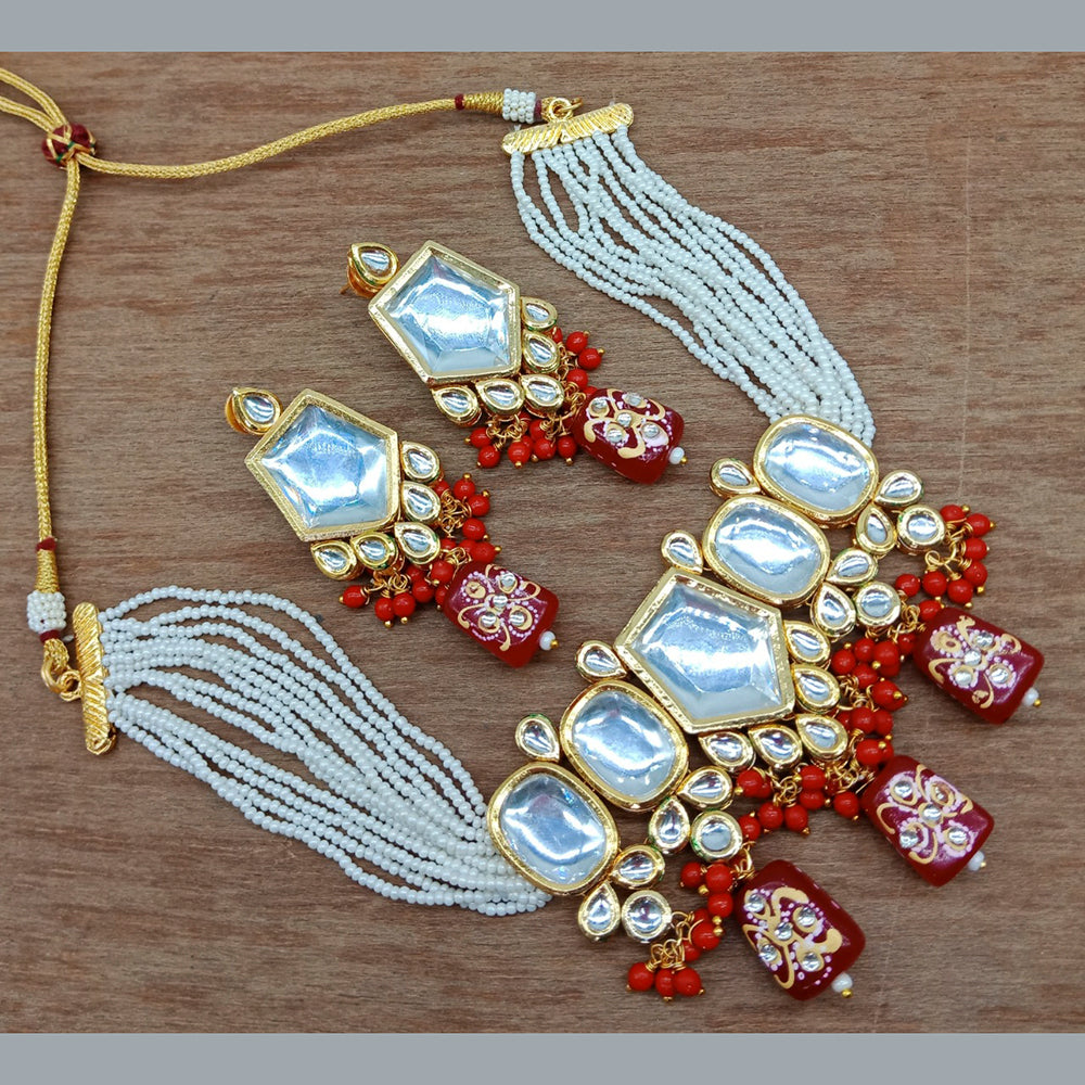 Vaamika Gold Plated Kundan Stone & Beads Traditional Choker Necklace Set