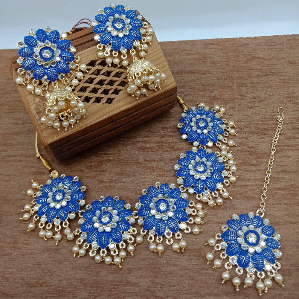 Vaamika Gold Plated Kundan Stone & Meenakari Traditional Choker Necklace Set- VMNECK396