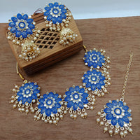 Vaamika Gold Plated Kundan Stone & Meenakari Traditional Choker Necklace Set- VMNECK396