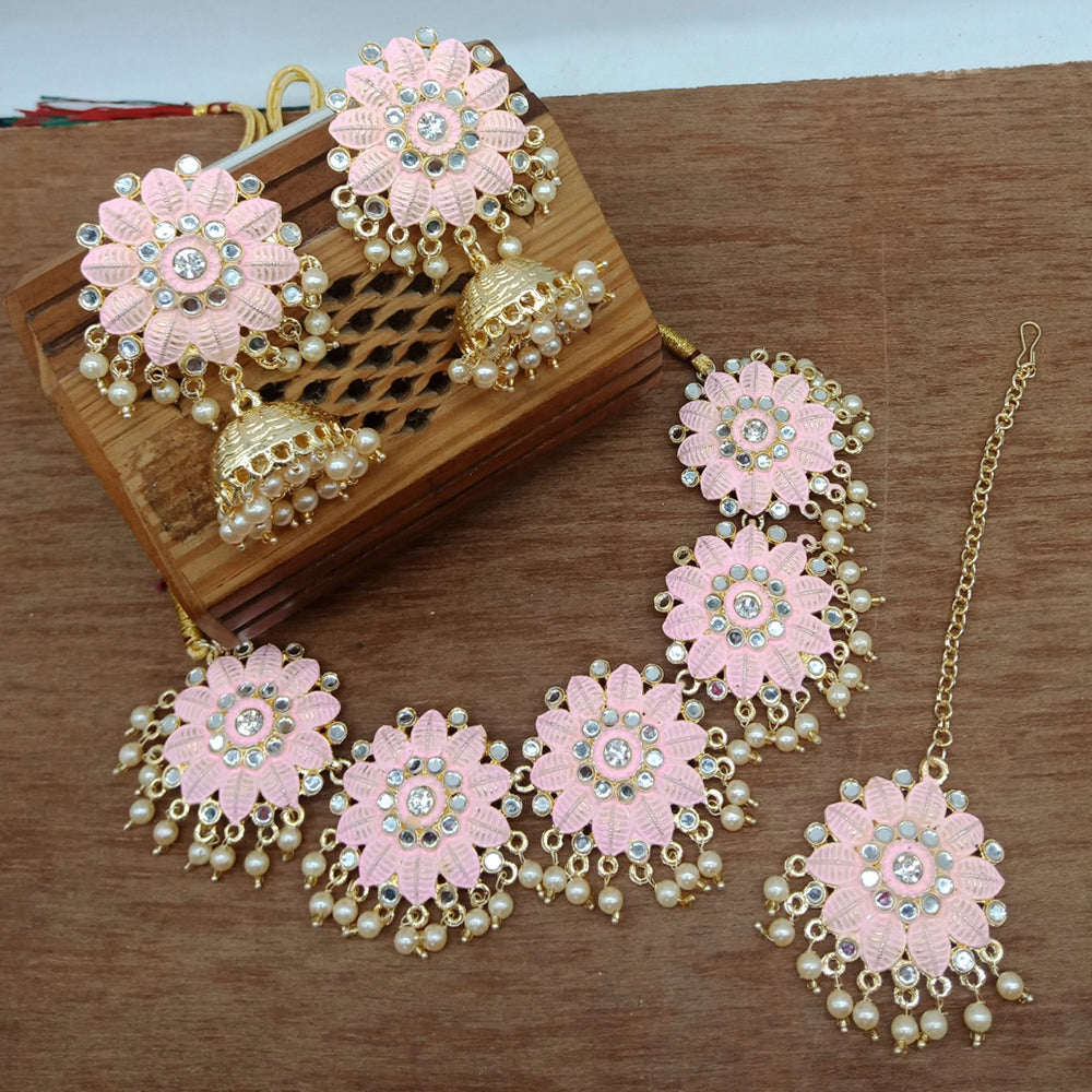 Vaamika Gold Plated Kundan Stone & Meenakari Traditional Choker Necklace Set- VMNECK396