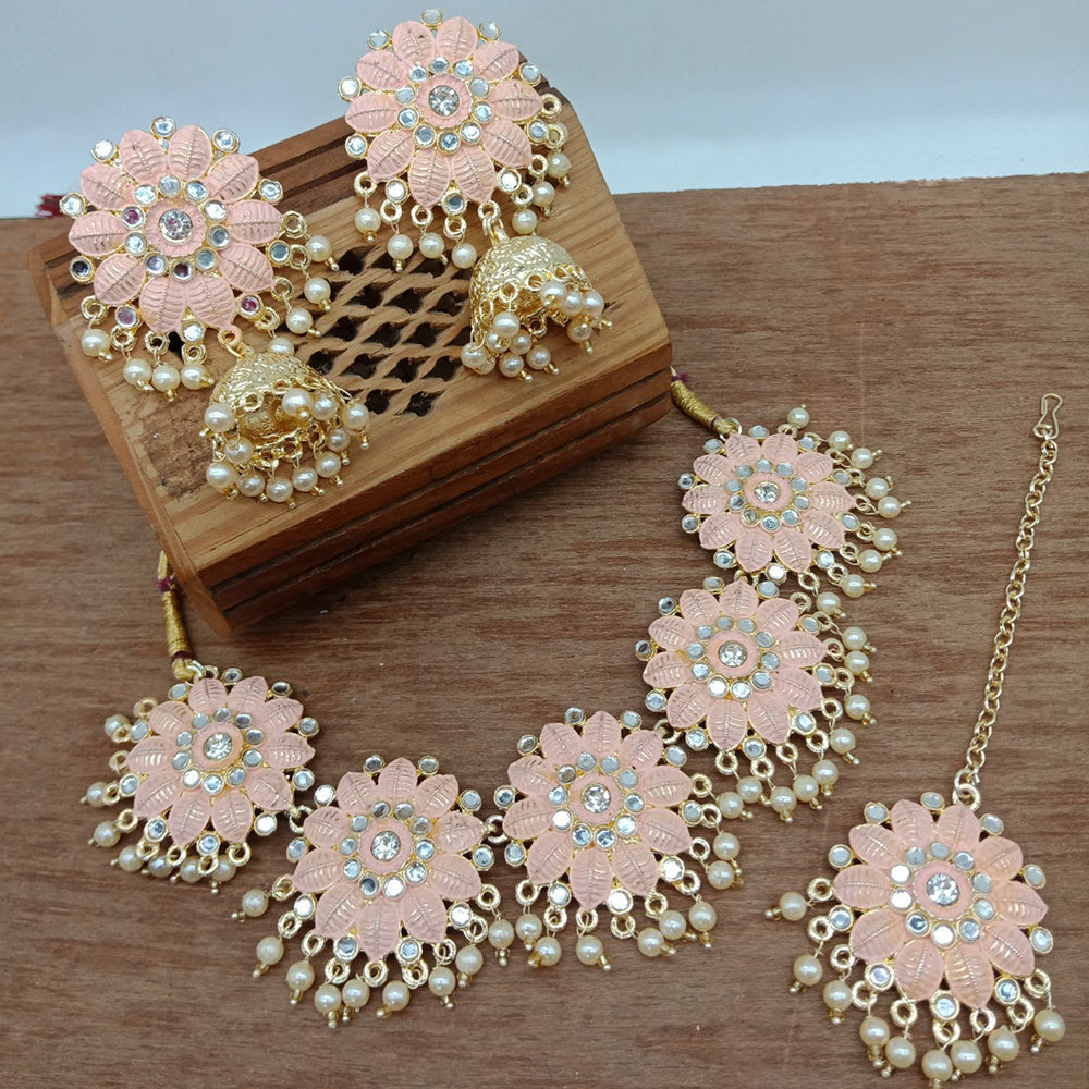 Vaamika Gold Plated Kundan Stone & Meenakari Traditional Choker Necklace Set- VMNECK396