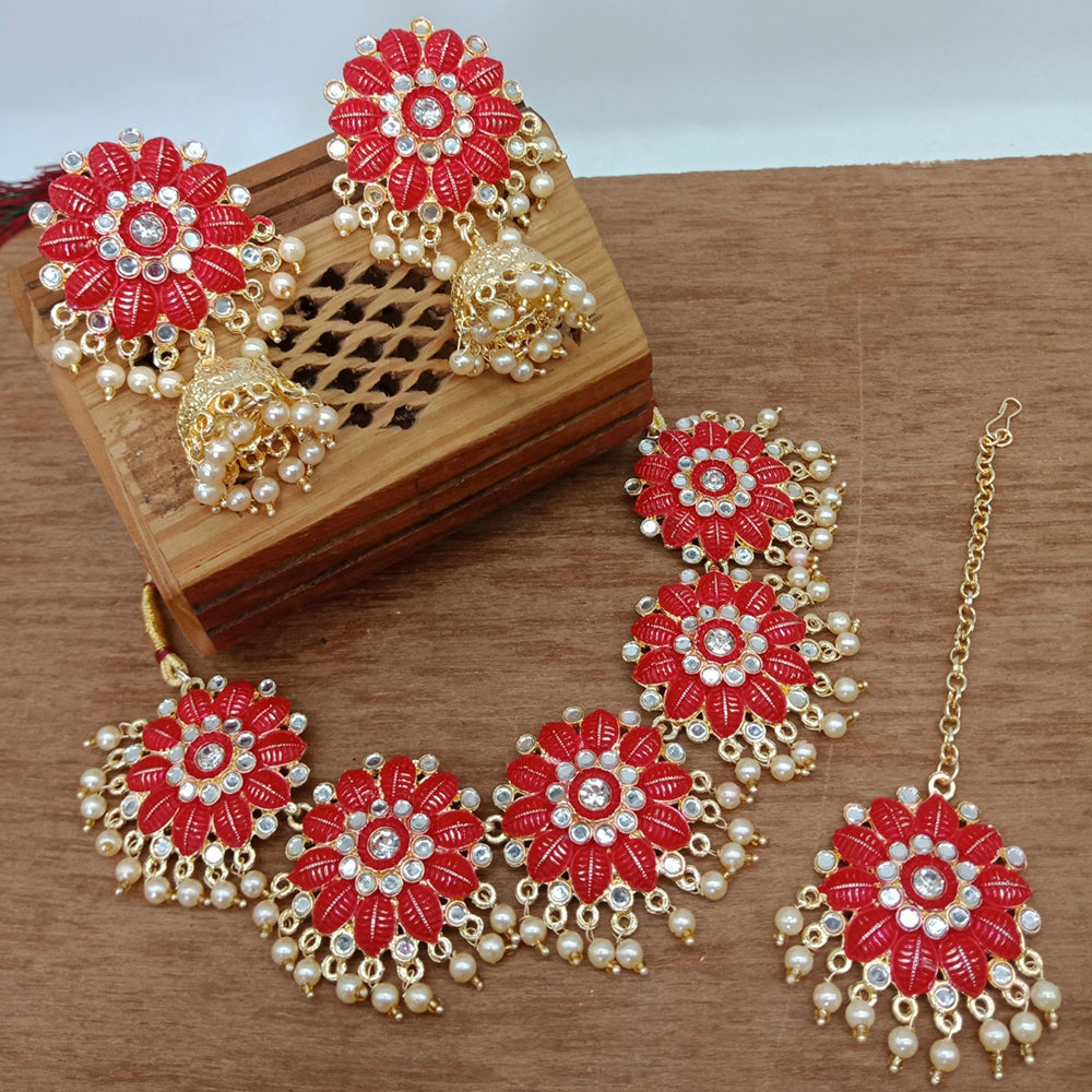 Vaamika Gold Plated Kundan Stone & Meenakari Traditional Choker Necklace Set- VMNECK396