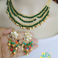 Vaamika Gold Plated Kundan Stone & Beads Traditional Choker Necklace Set- VMNECK398