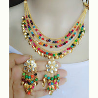 Vaamika Gold Plated Kundan Stone & Beads Traditional Choker Necklace Set- VMNECK398