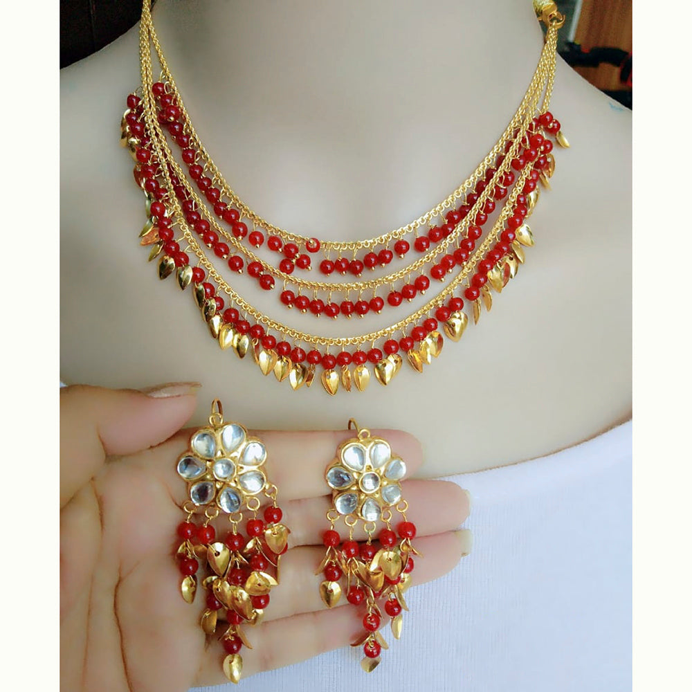 Vaamika Gold Plated Kundan Stone & Beads Traditional Choker Necklace Set- VMNECK398