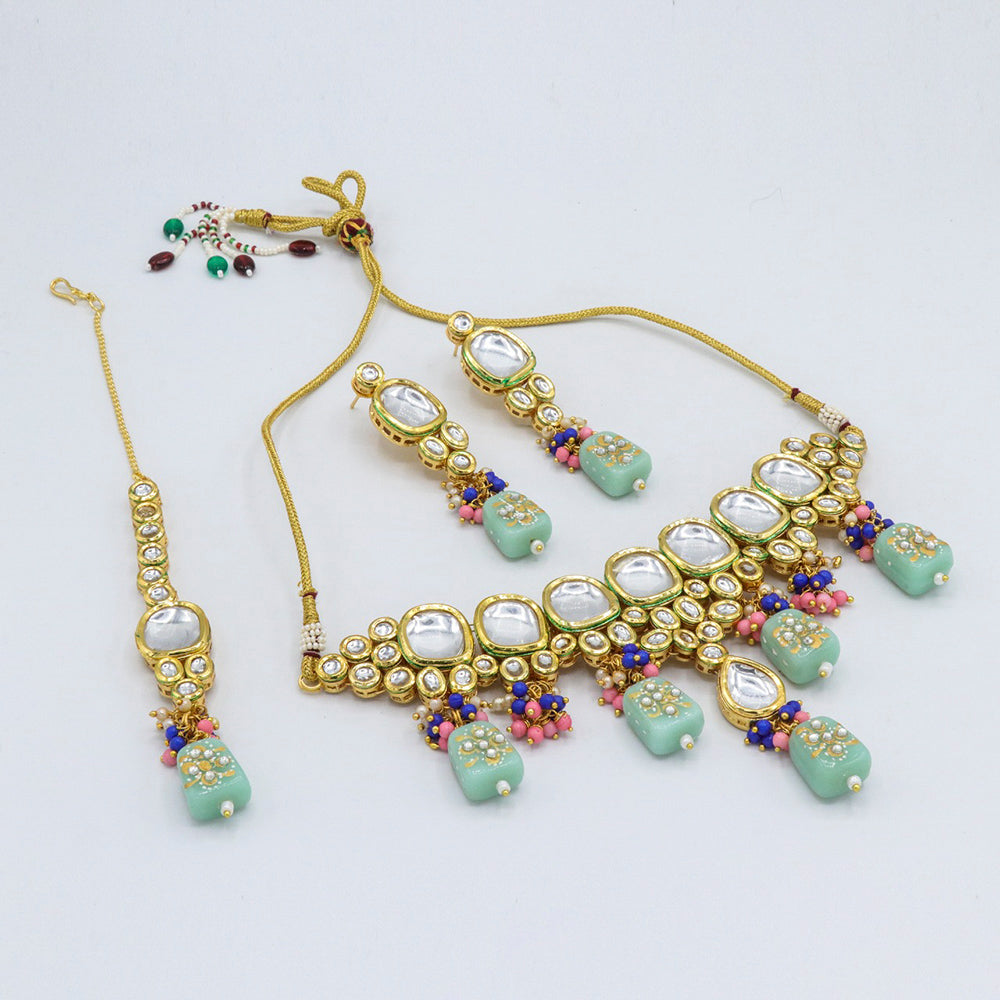 Vaamika Gold Plated Kundan Stone & Beads Traditional Choker Necklace Set- VMNECK403