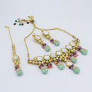 Vaamika Gold Plated Kundan Stone & Beads Traditional Choker Necklace Set- VMNECK403