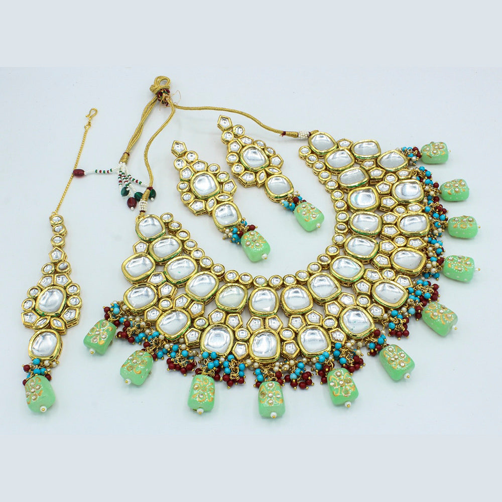 Vaamika Gold Plated Kundan Stone & Beads Traditional Choker Necklace Set- VMNECK404