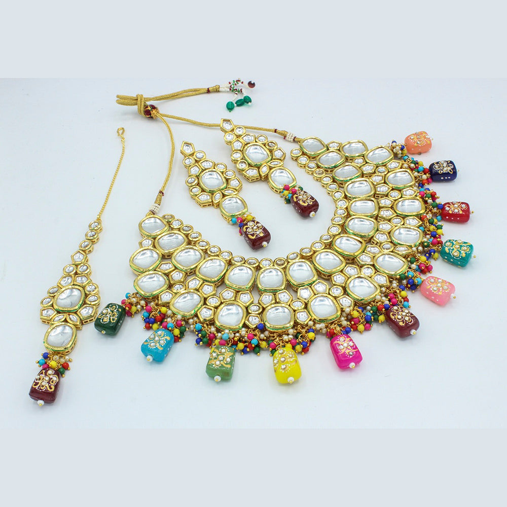 Vaamika Gold Plated Kundan Stone & Beads Traditional Choker Necklace Set- VMNECK404