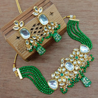 Vaamika Gold Plated Kundan Stone & Beads Traditional Choker Necklace Set- VMNECK405