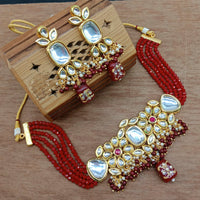 Vaamika Gold Plated Kundan Stone & Beads Traditional Choker Necklace Set- VMNECK405