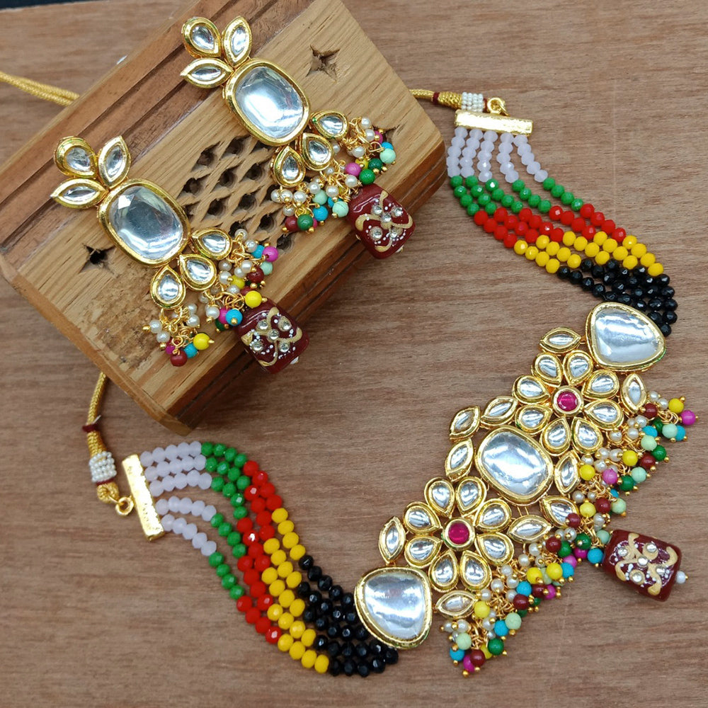 Vaamika Gold Plated Kundan Stone & Beads Traditional Choker Necklace Set- VMNECK405