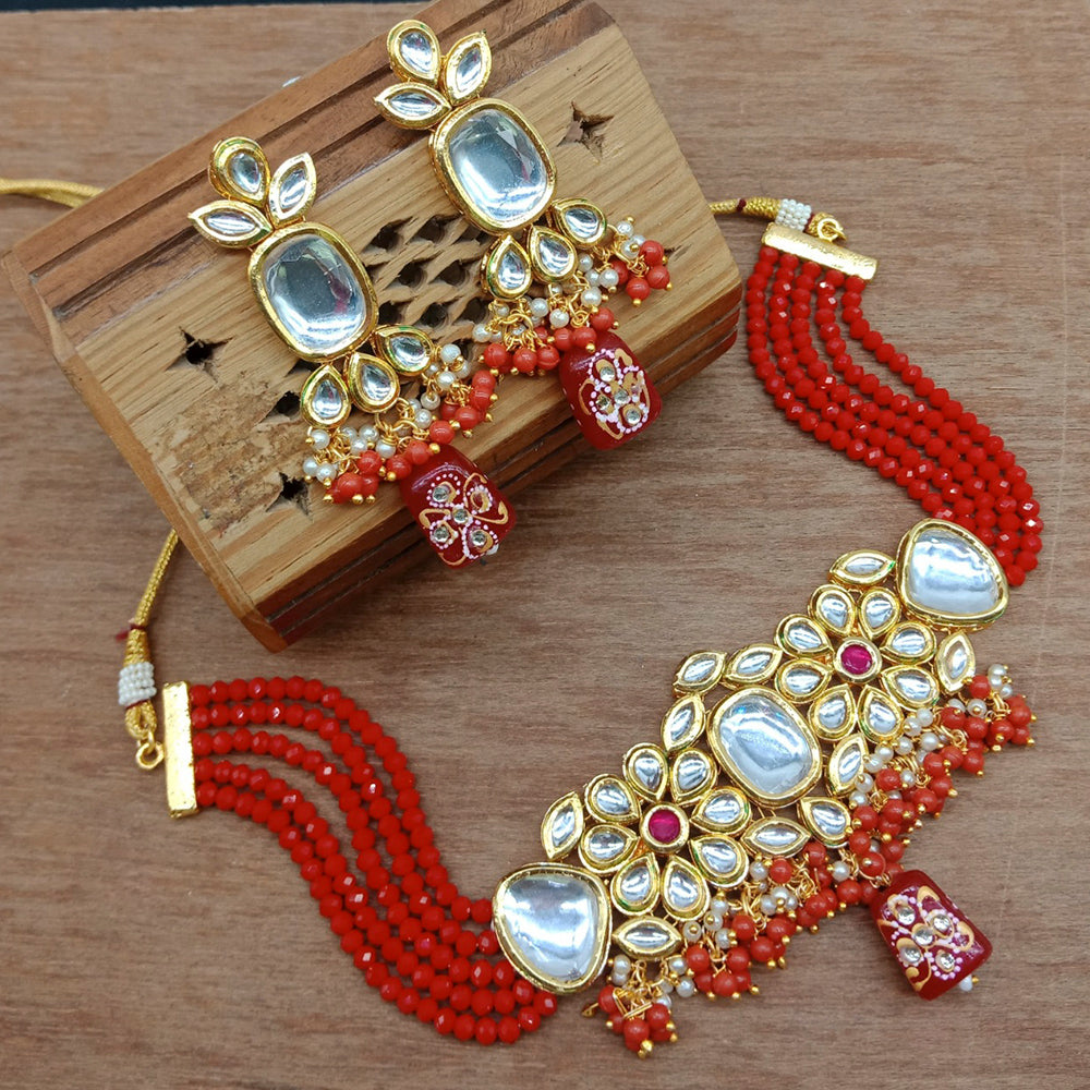 Vaamika Gold Plated Kundan Stone & Beads Traditional Choker Necklace Set- VMNECK405