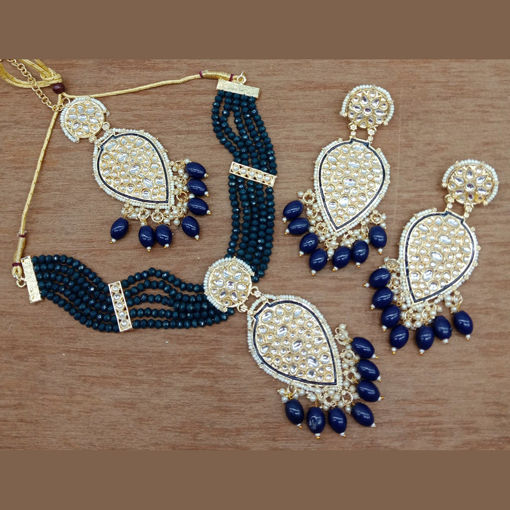 Vaamika Gold Plated Kundan Stone & Beads Traditional Choker Necklace Set- VMNECK406