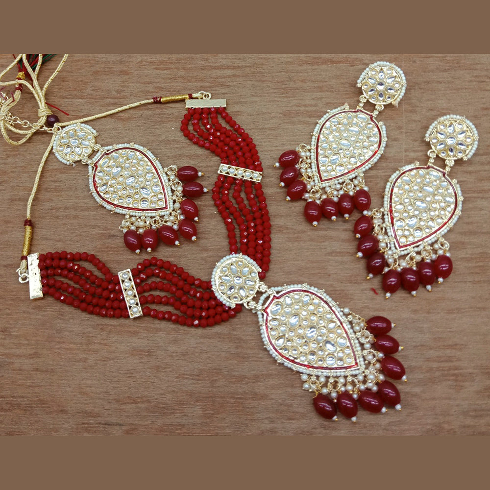 Vaamika Gold Plated Kundan Stone & Beads Traditional Choker Necklace Set- VMNECK406