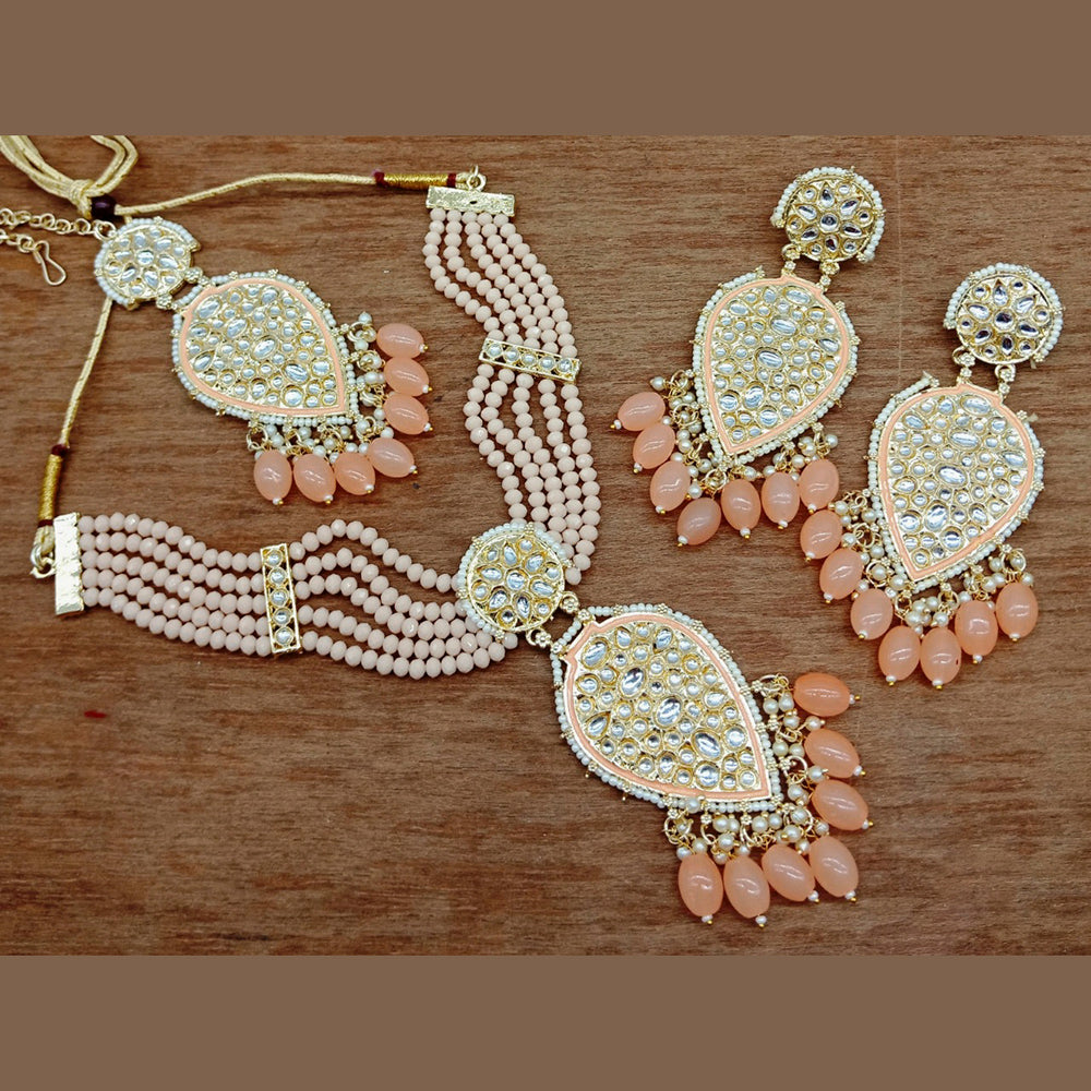 Vaamika Gold Plated Kundan Stone & Beads Traditional Choker Necklace Set- VMNECK406