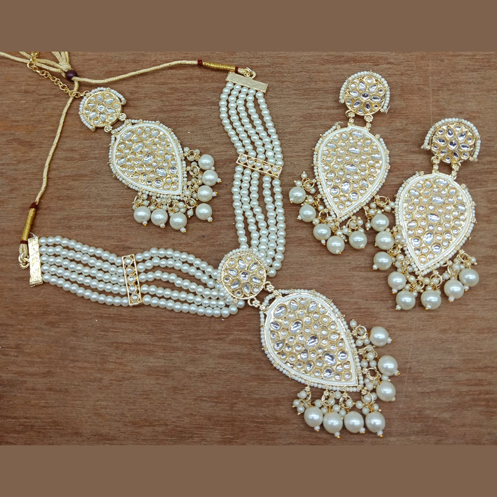 Vaamika Gold Plated Kundan Stone & Beads Traditional Choker Necklace Set- VMNECK406