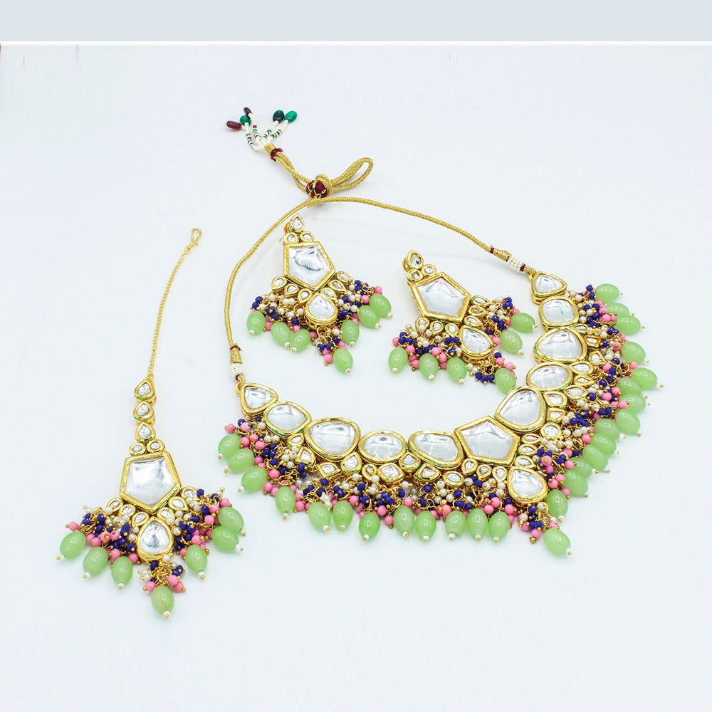 Vaamika Gold Plated Kundan Stone & Beads Traditional Choker Necklace Set- VMNECK407
