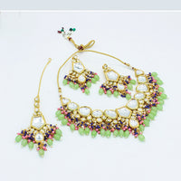 Vaamika Gold Plated Kundan Stone & Beads Traditional Choker Necklace Set- VMNECK407