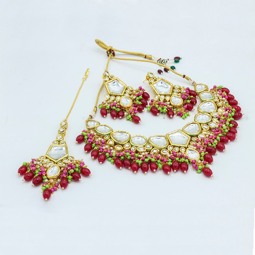 Vaamika Gold Plated Kundan Stone & Beads Traditional Choker Necklace Set- VMNECK407